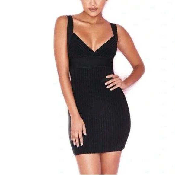 House of CB Anahi Black Bodycon Ribbed VNeck Bandage Dress Sz M NWT - Picture 8 of 8
